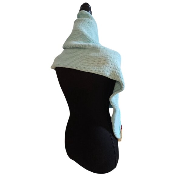 Knit Turquoise Shawl Wrap With Coconut Shell Buttons - Picture 4 of 9